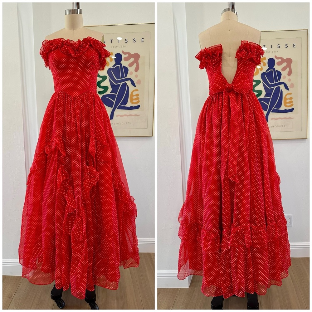 Vintage 70’s/80’s Polka Dot Ruffle Gown - Picture 4 of 16